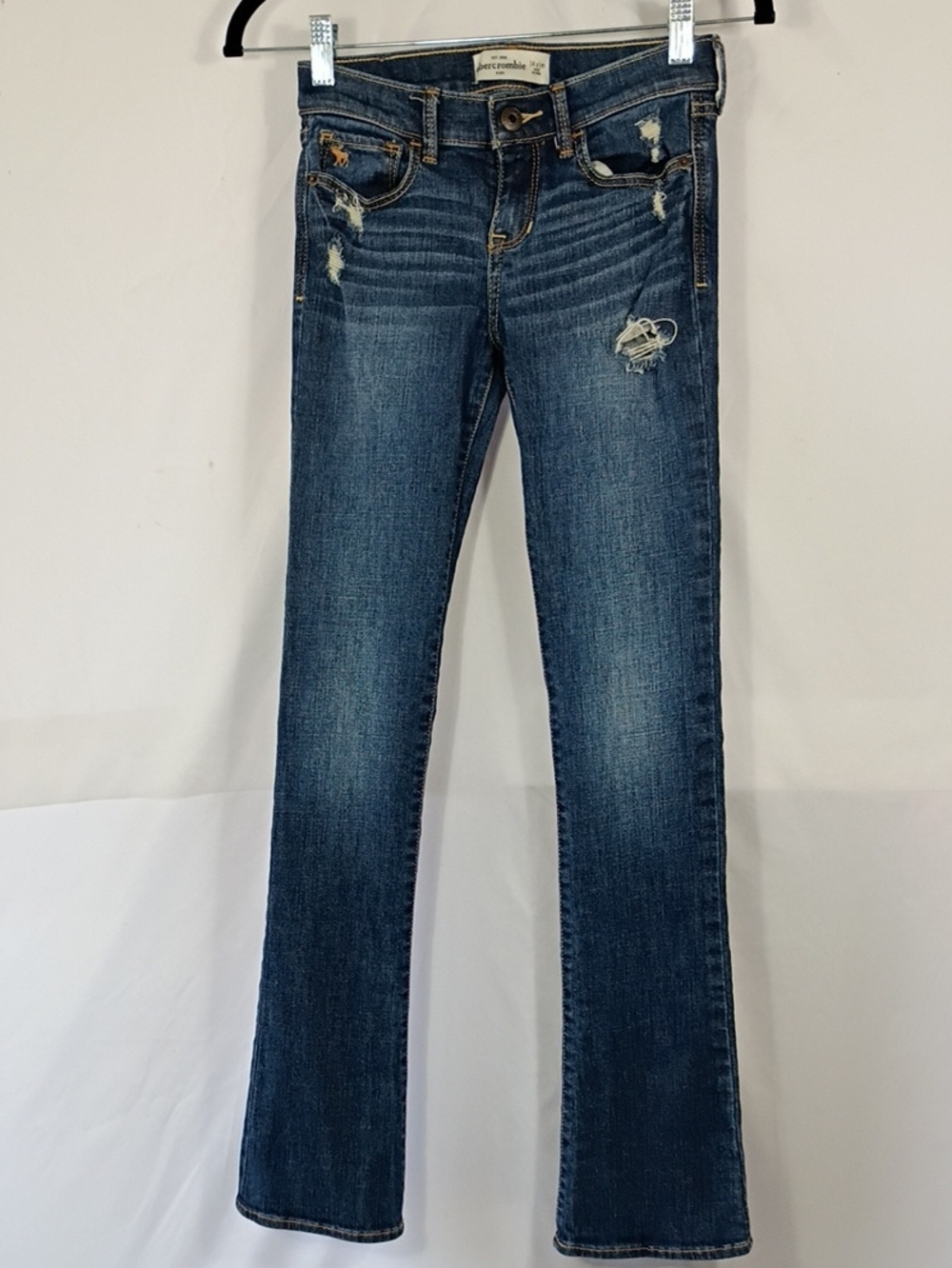 EUC Abercrombie Kids Distressed Medium/Dark Blue Flare Jeans Size 14 Slim Denim